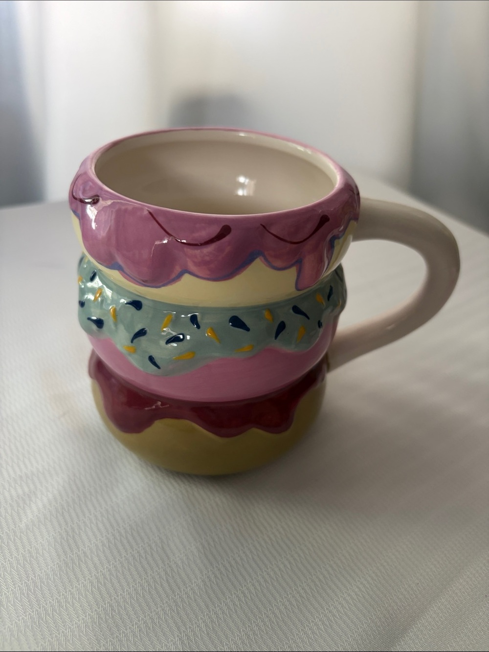 Donut Colorful Drip-Glazed Ceramic Mug - Pink, Yellow, Blue - Picture 2 of 6